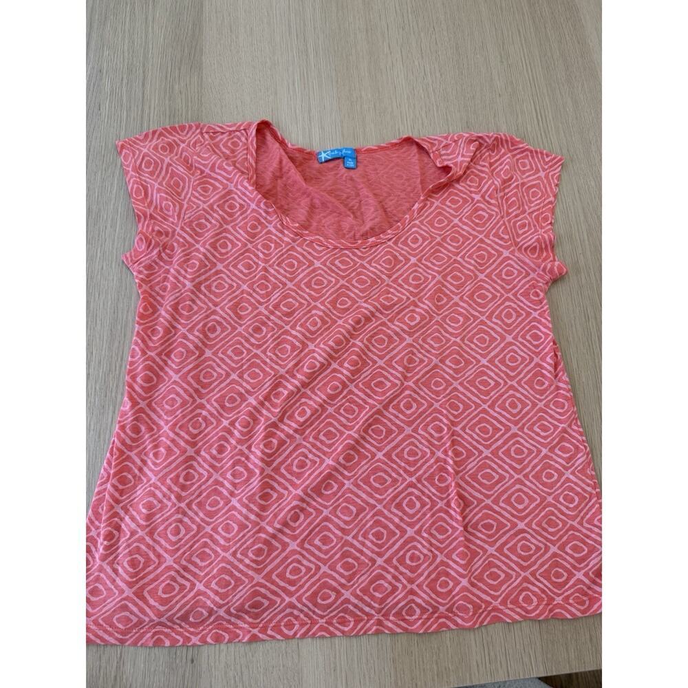 Fresh Producer T Shirt Top Womens Large Pink Geo Print Short Sleeve Round Neck
